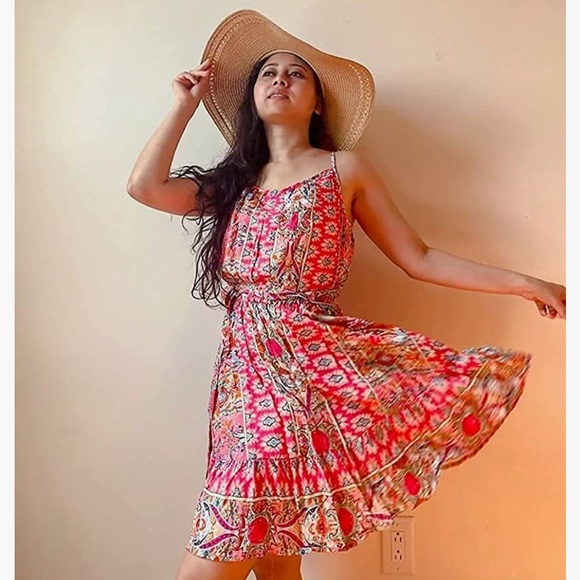 Pretty Garden Dress size L summer pink floral design dress - Picture 3 of 16